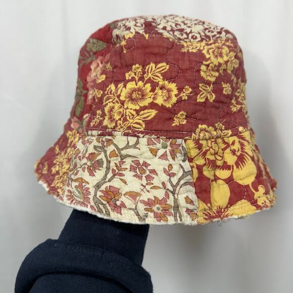 Lambert Clark LLC Mix Print Floral Paisley Red Yellow Bucket Hat Quilted - Picture 1 of 5